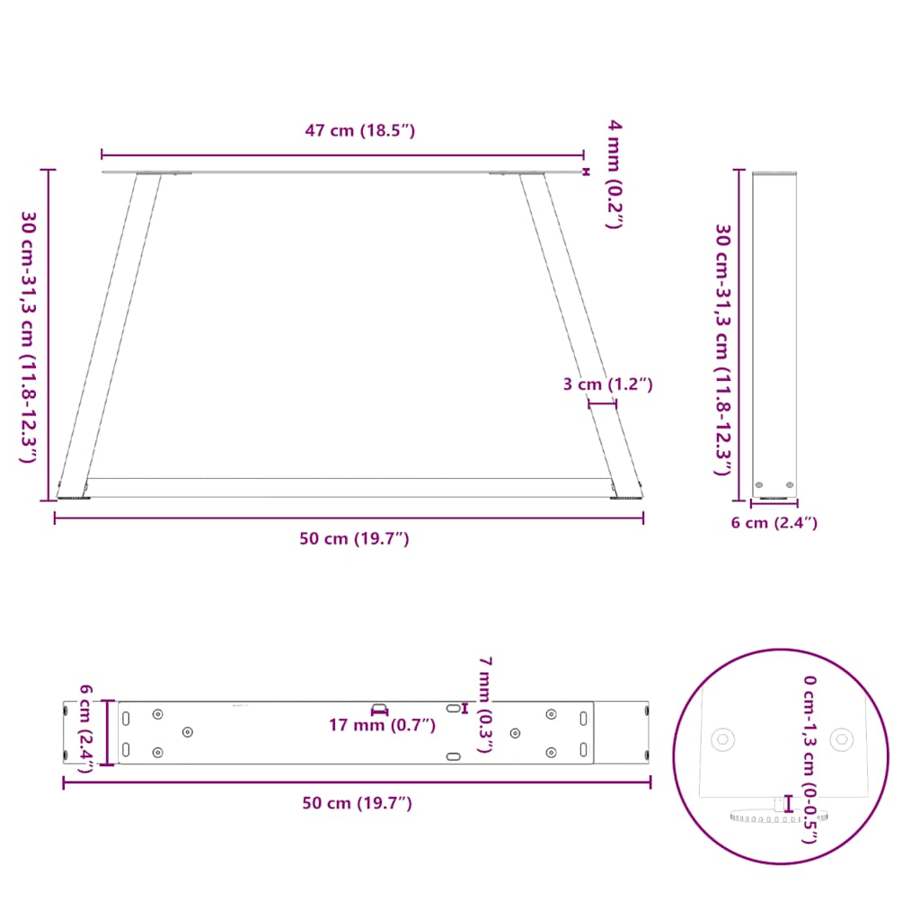 Gambe per Tavolo Pranzo a V 2pz Naturale 50x(30-31,3)cm Acciaio - homemem39