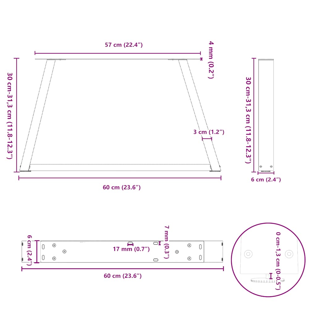Gambe per Tavolino da Caffè a Forma di V 2 pz Nere 60x(30-31,3) cm Acciaio