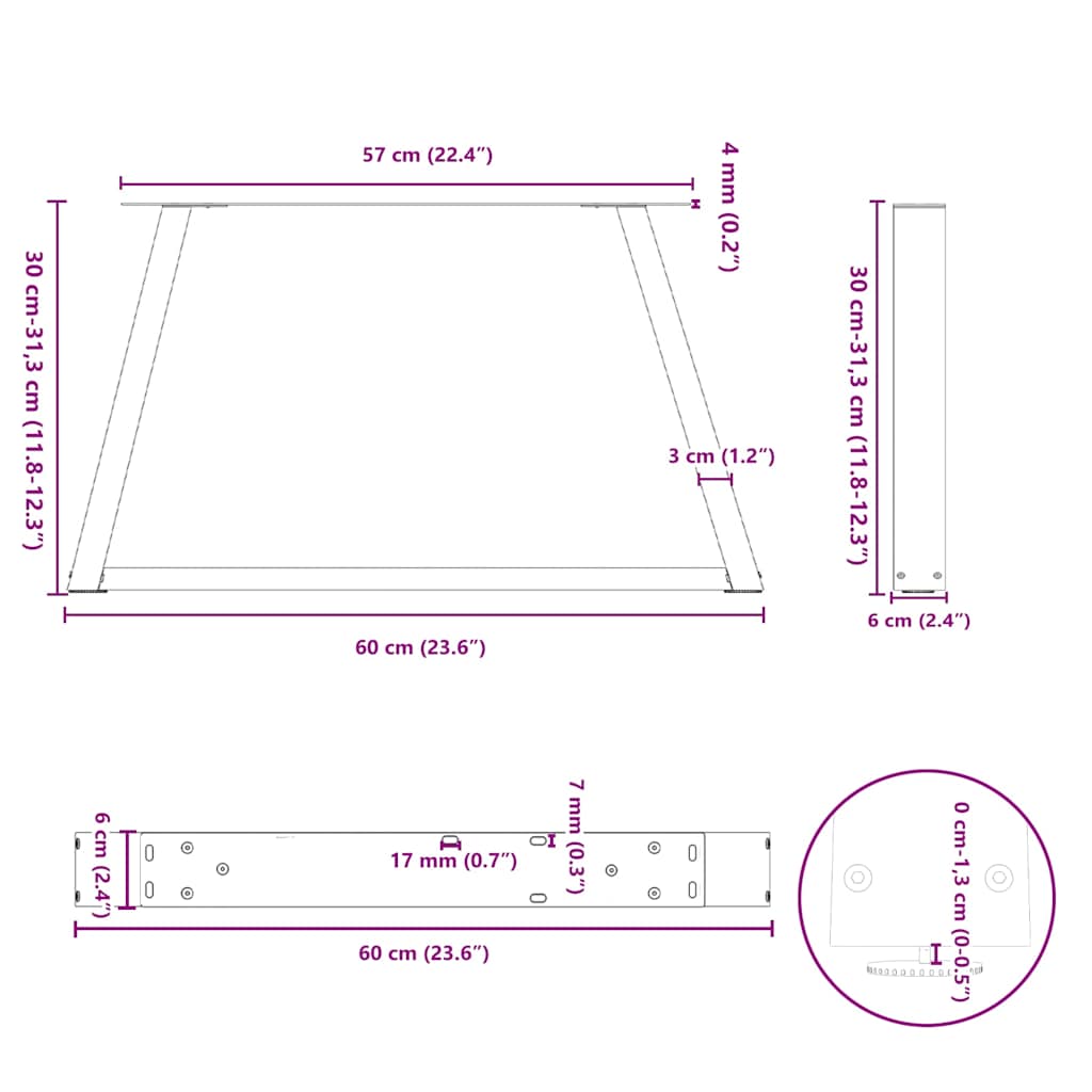 Gambe per Tavolino da Caffè a Forma di V 2 pz Acciaio Naturale 60x(30-31,3) cm Acciaio | homemem39