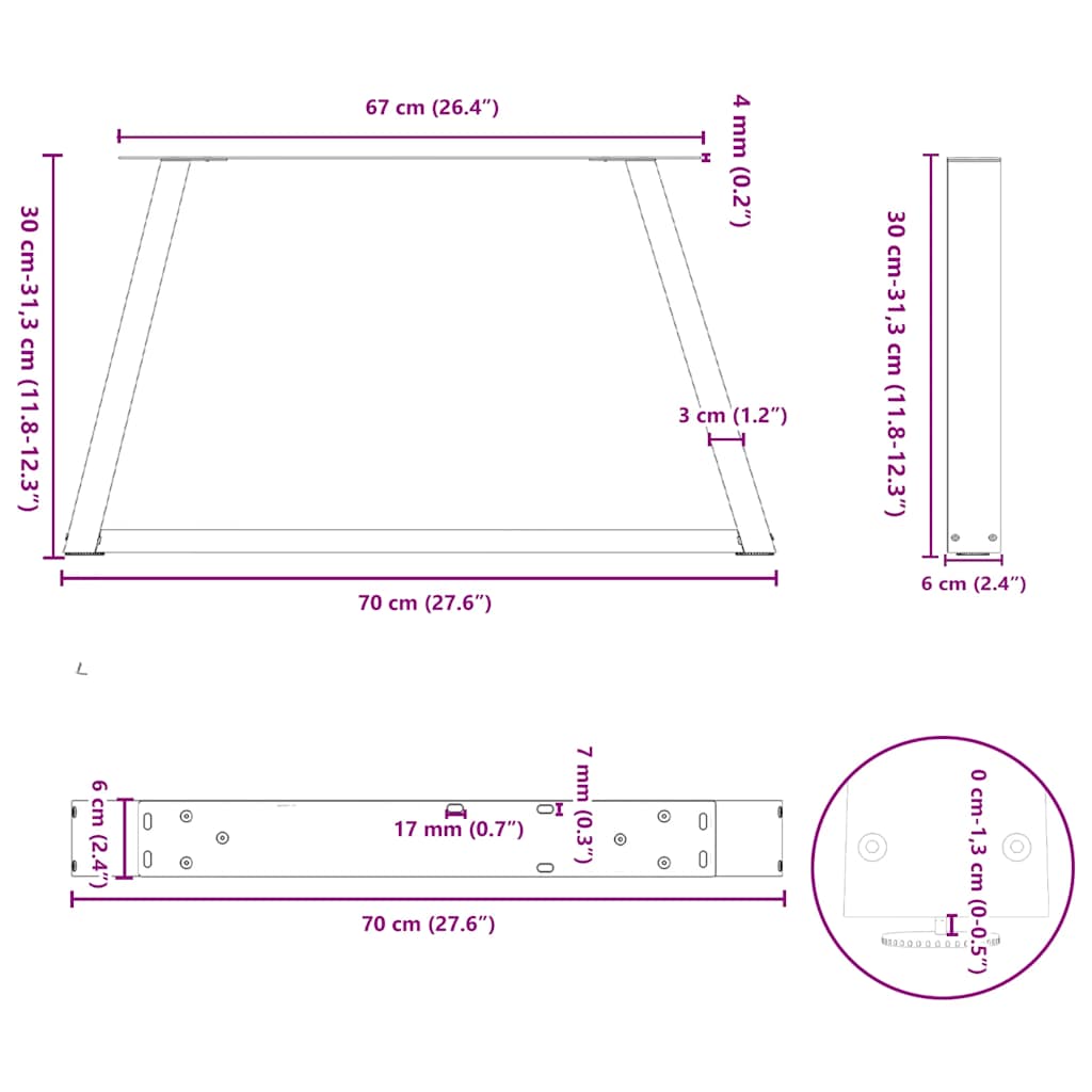 Gambe per Tavolo da Pranzo a V 2 pz Nero 70x(30-31,3)cm Acciaio - homemem39