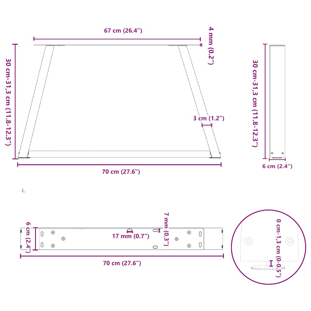 Gambe per Tavolo Pranzo a V 2 pz Bianco 70x(30-31,3)cm Acciaio - homemem39