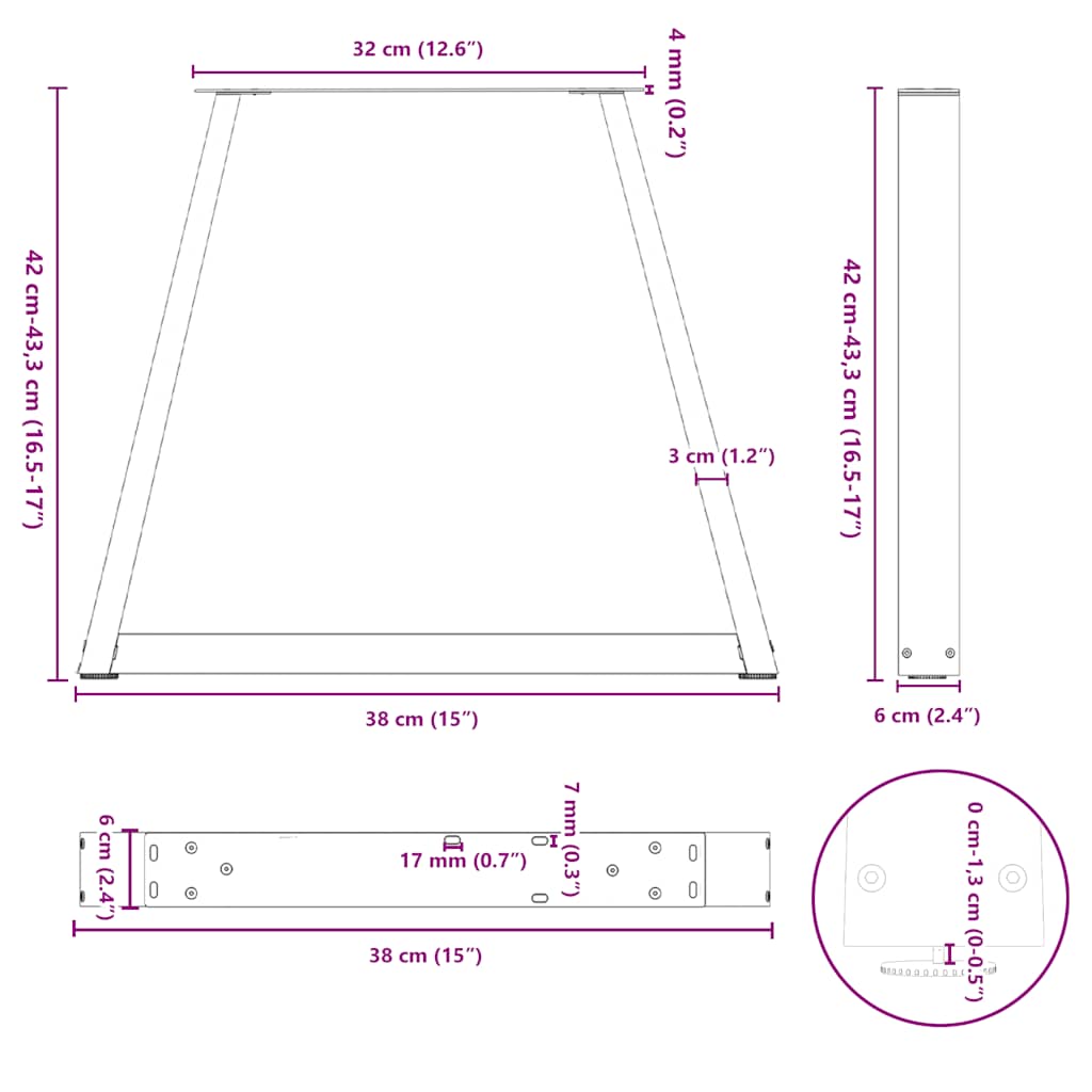 Gambe per Tavolo da Pranzo a V 2 pz Nero 38x(42-43,3)cm Acciaio - homemem39