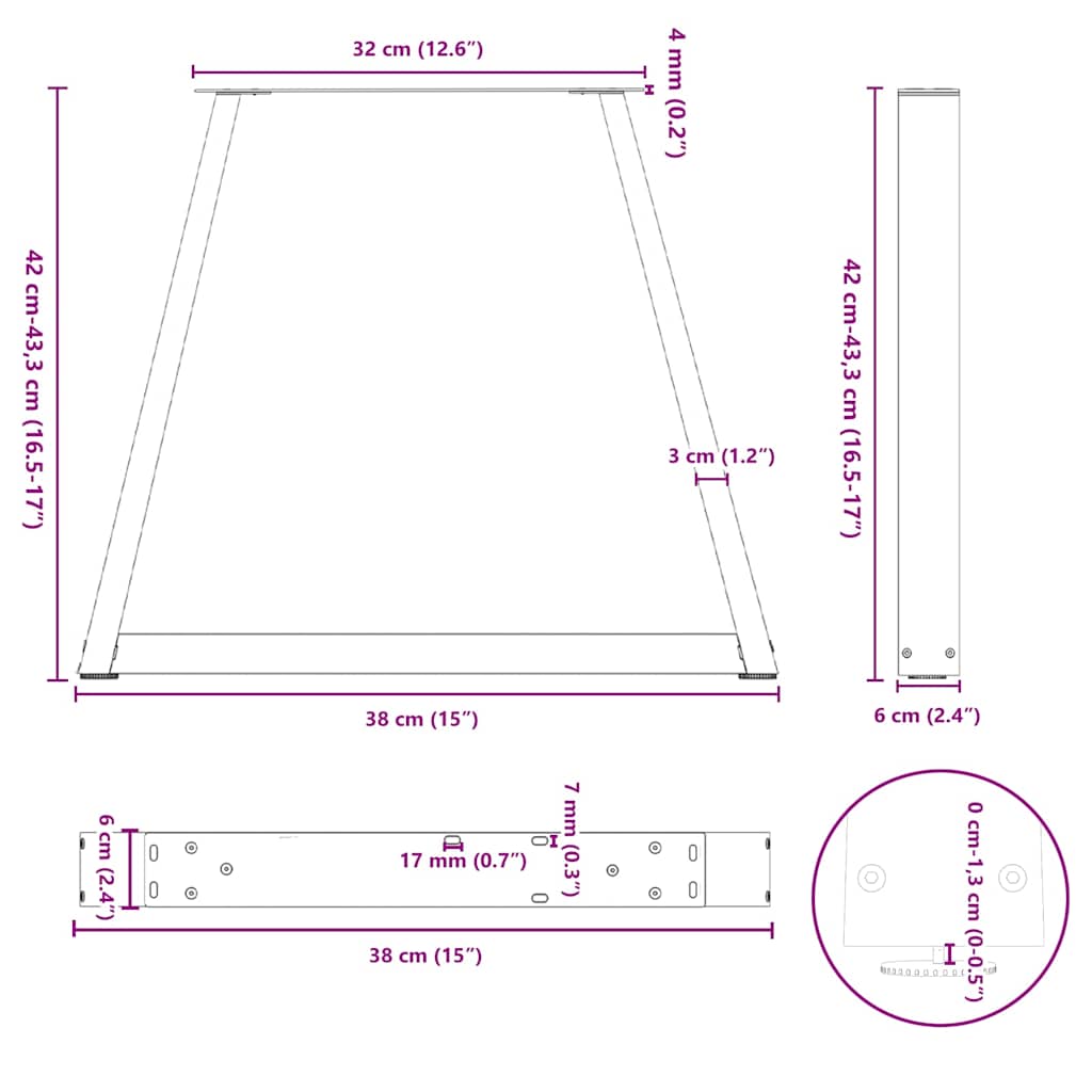 Gambe Tavolo Pranzo a V 2 pz Antracite 38x(42-43,3)cm Acciaio - homemem39