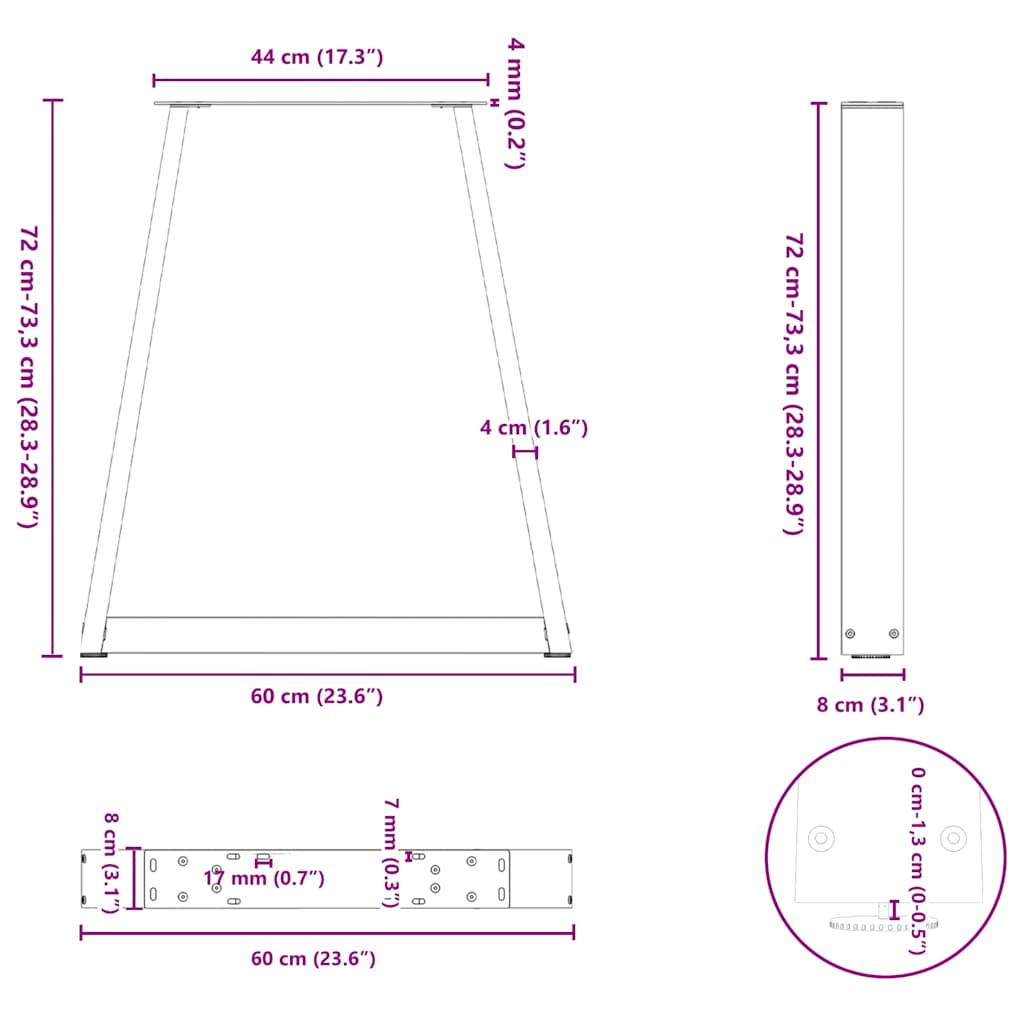 Gambe per tavolo da pranzo a forma di V 2 pz nere 60x(72-73,3) cm in acciaio | homemem39