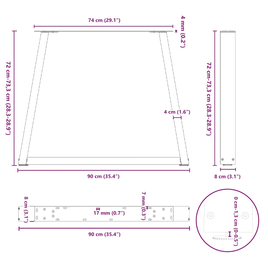 Gambe per tavolo da pranzo a forma di V 2 pz nere 90x(72-73,3) cm in acciaio | homemem39