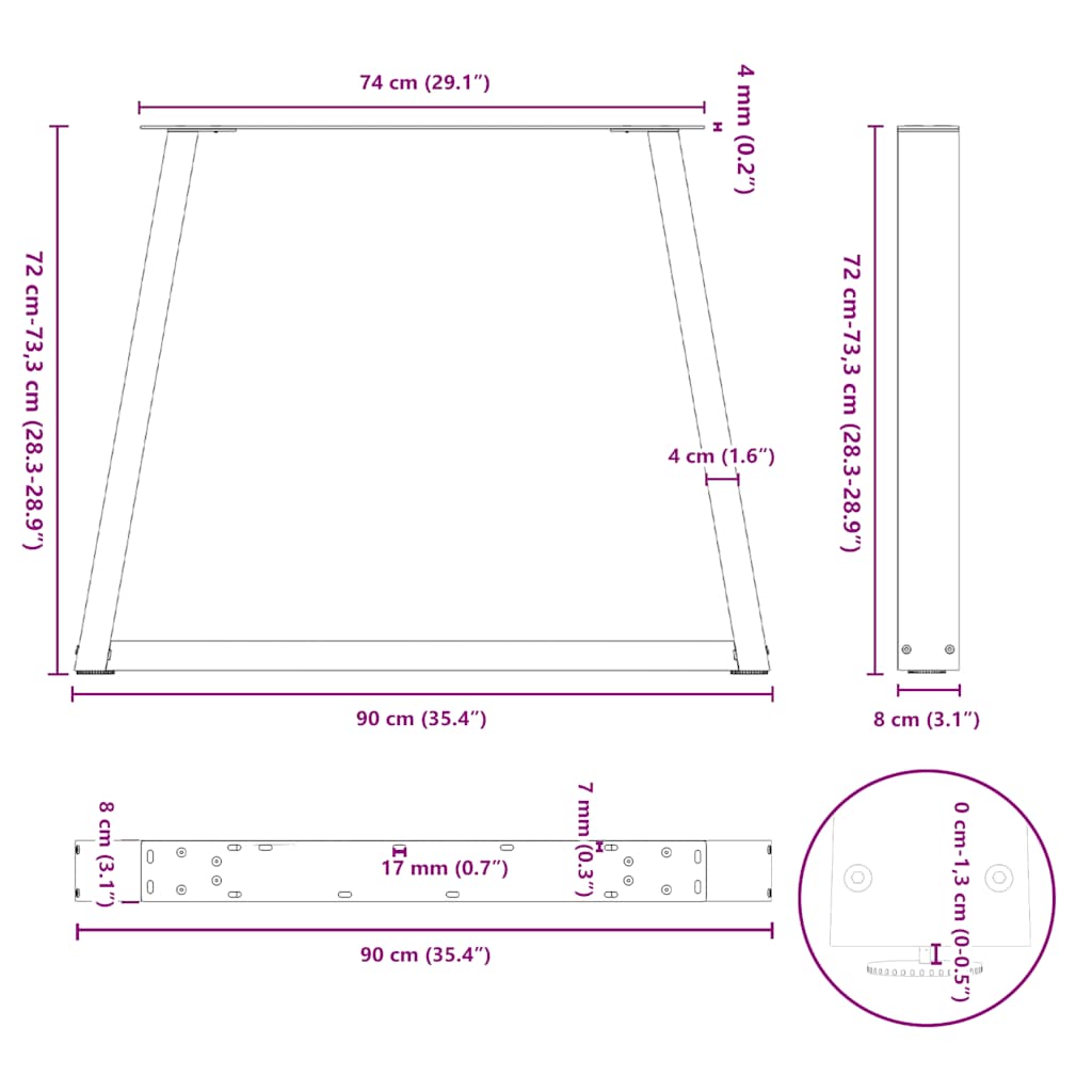 Gambe per tavolo da pranzo a forma di V 2 pz bianche 90x(72-73,3) cm in acciaio | homemem39