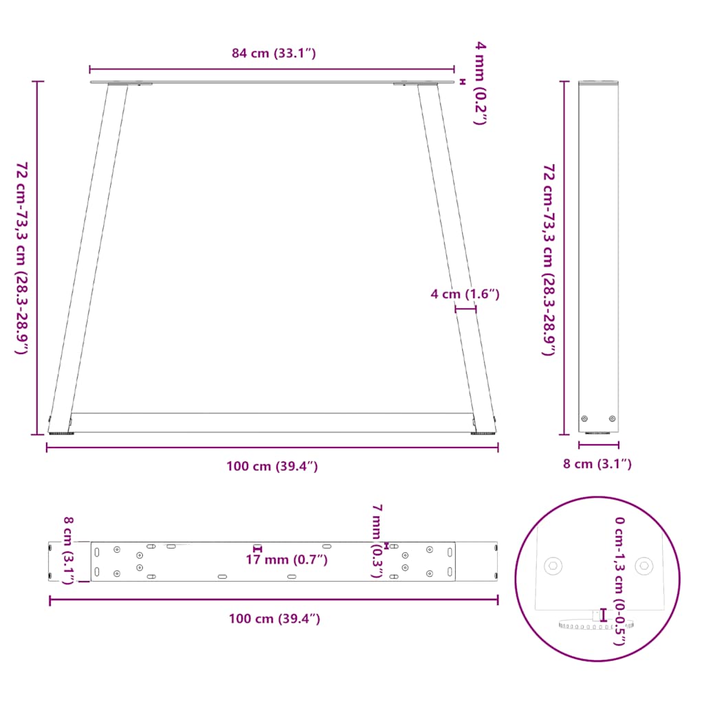 Gambe per tavolo da pranzo a forma di V 3 pz Antracite 100x(72-73,3) cm Acciaio | homemem39