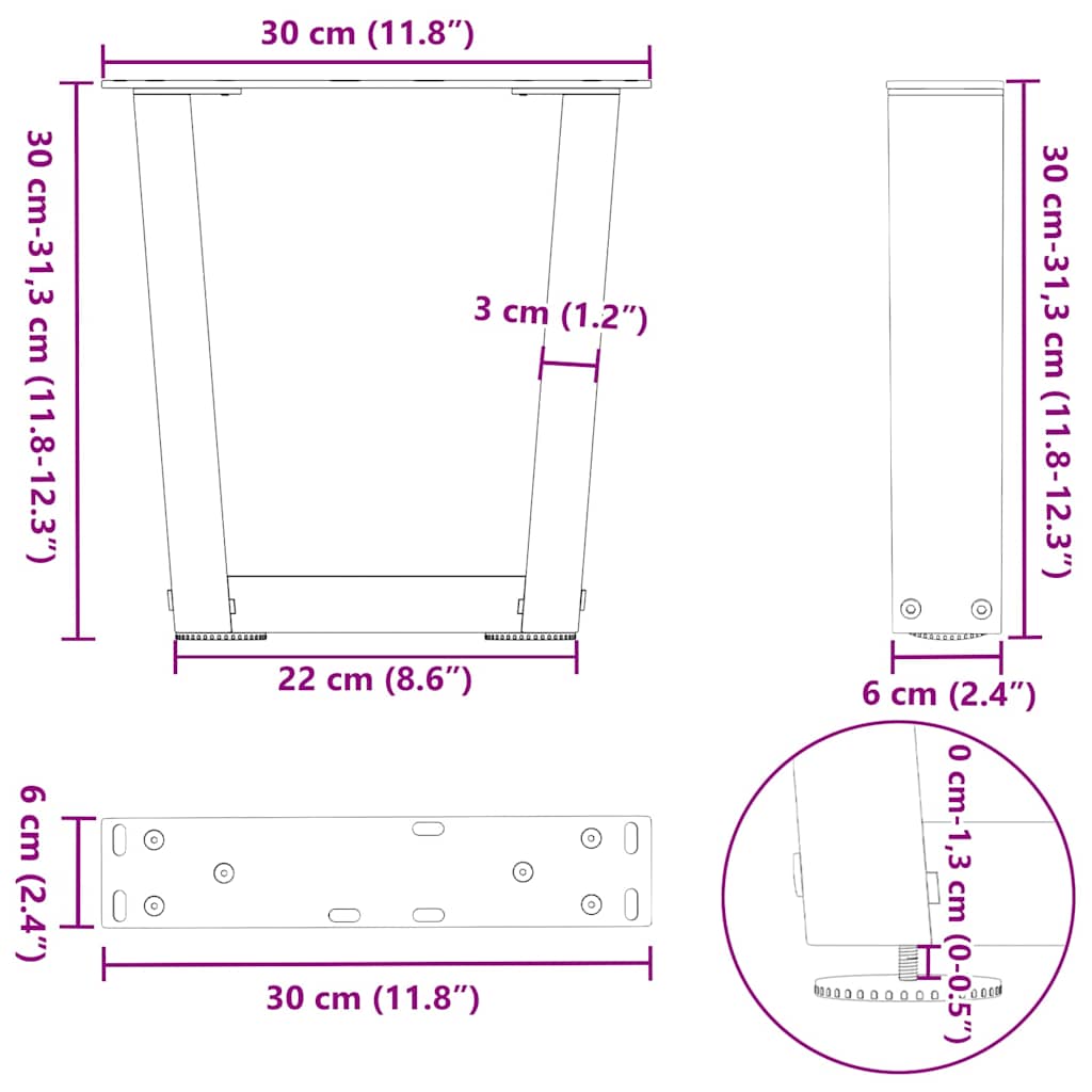 Gambe per Tavolino da Caffè a Forma di V 2 pz Nere 30x(30-31,3) cm Acciaio | homemem39