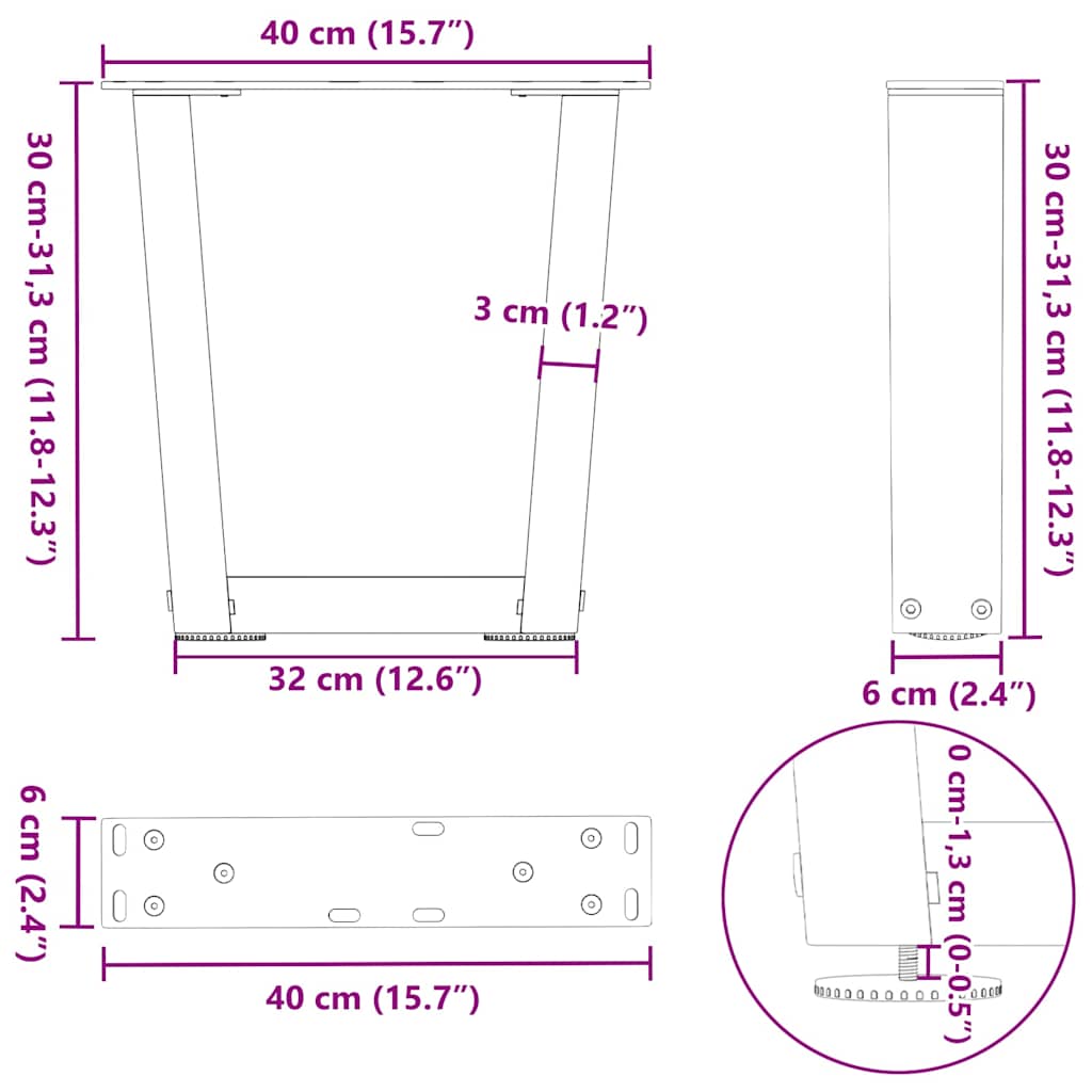 Gambe per Tavolino da Caffè a Forma di V 2 pz Antracite 40x(30-31,3) cm Acciaio | homemem39