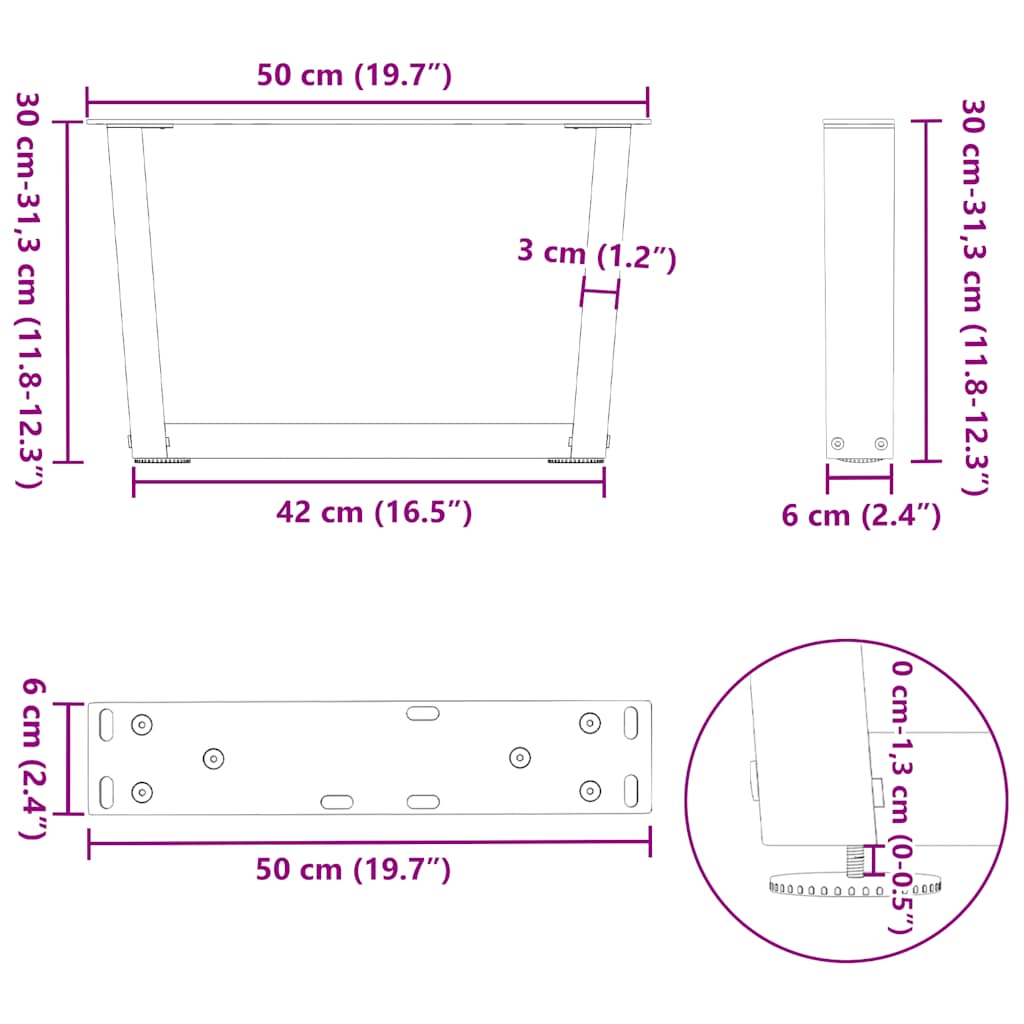 Gambe per Tavolino da Caffè a Forma di V 2 pz Nere 50x(30-31,3) cm Acciaio | homemem39