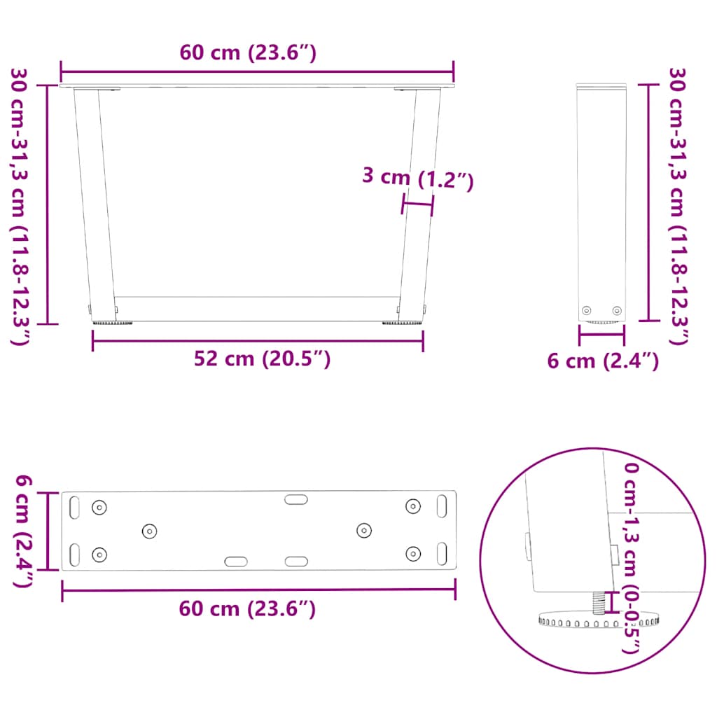 Gambe per Tavolino da Caffè a Forma di V 2 pz Antracite 60x(30-31,3) cm Acciaio | homemem39