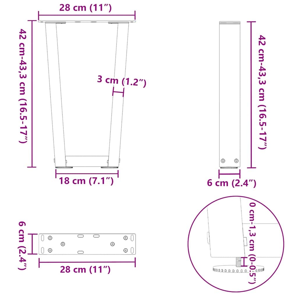 Gambe per Tavolino da Caffè a Forma di V 2 pz Antracite 28x(42-43,3) cm Acciaio