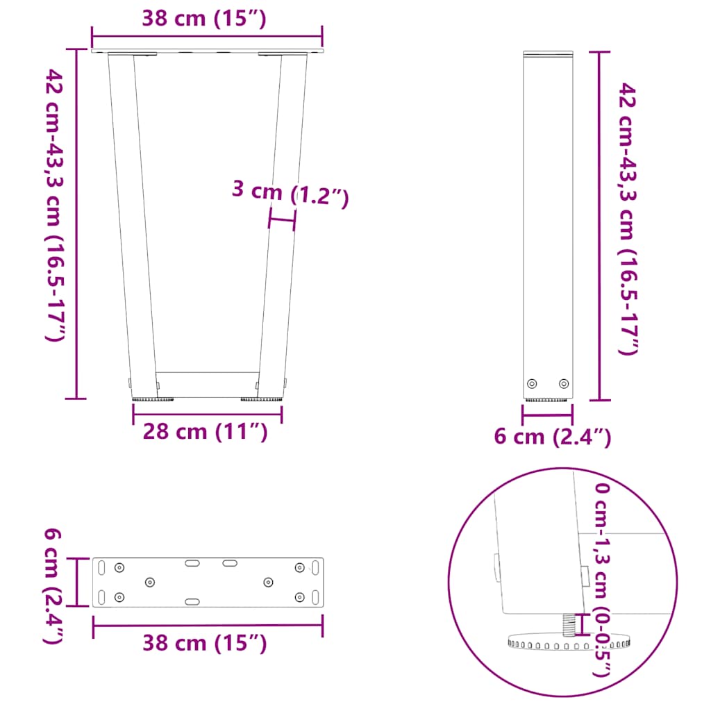 Gambe per Tavolo da Pranzo a V 2 pz Nero 38x(42-43,3)cm Acciaio - homemem39