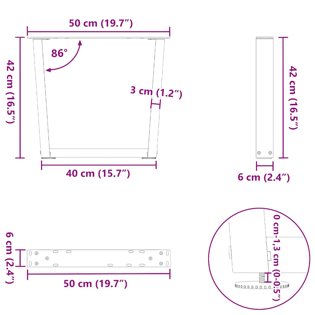 Gambe Tavolo Pranzo a V 2 pz Antracite 50x(42-43,3)cm Acciaio - homemem39