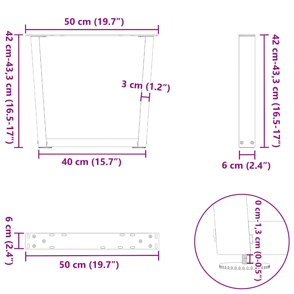 Gambe per Tavolino da Caffè a Forma di V 2 pz Acciaio Naturale 50x(42-43,3) cm Acciaio | homemem39
