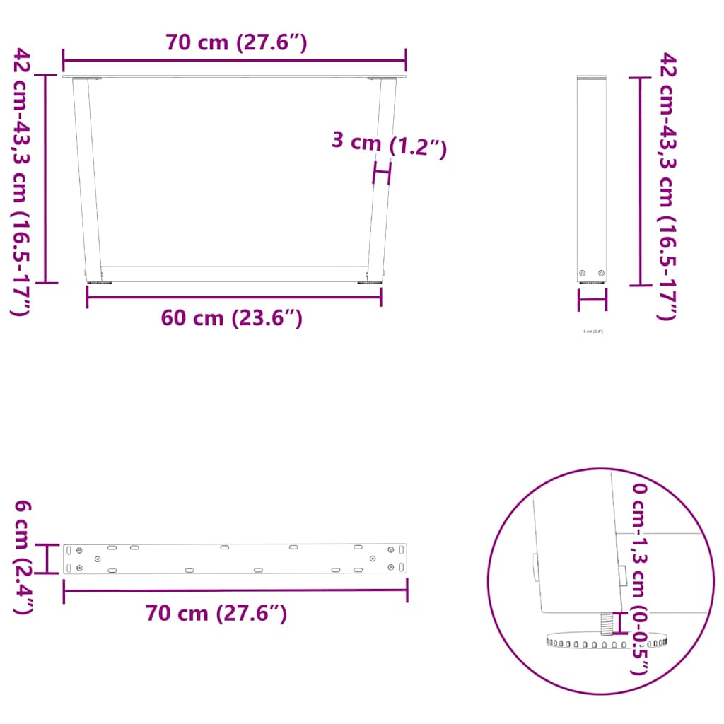 Gambe per Tavolino da Caffè a Forma di V 2 pz Nere 70x(42-43,3) cm Acciaio | homemem39