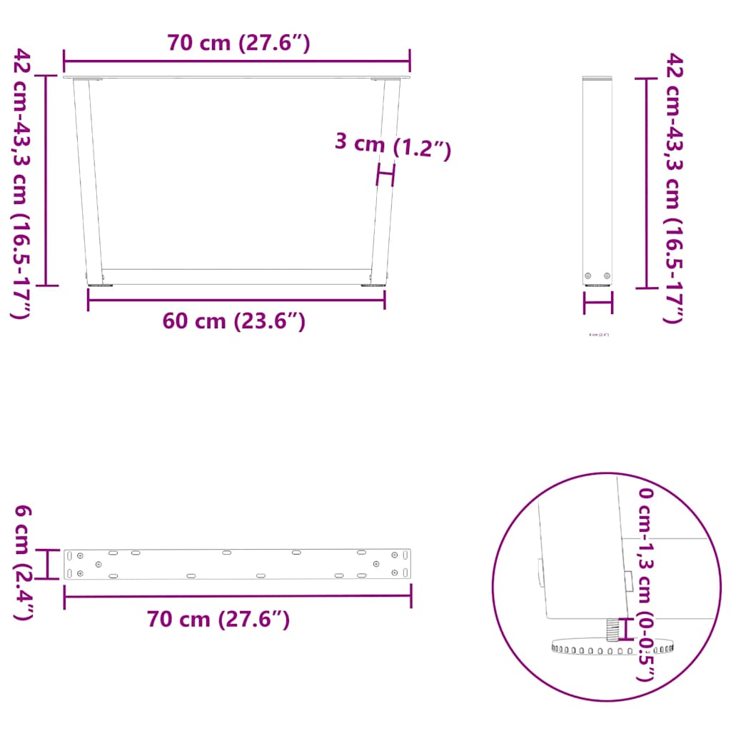 Gambe per Tavolino da Caffè a Forma di V 2 pz Bianche 70x(42-43,3) cm Acciaio | homemem39