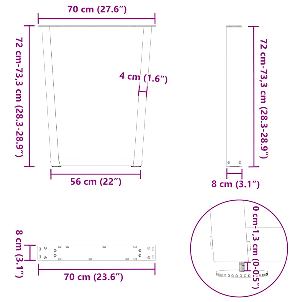 Gambe per Tavolo Pranzo a V 2 pz Bianco 70x(72-73,3)cm Acciaio - homemem39
