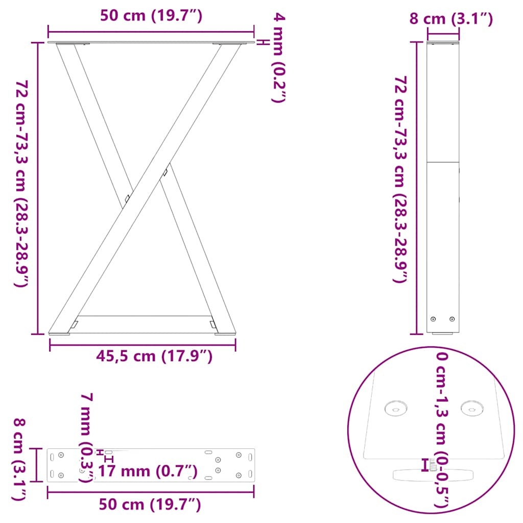 Gambe per tavolo da pranzo 2 pz bianche 50x(72-73,3) cm in acciaio | homemem39