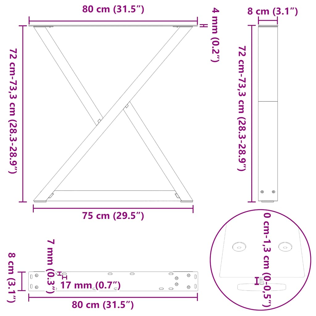 Gambe per Tavolo da Pranzo 2pz Antracite 80x(72-73,3)cm Acciaio - homemem39