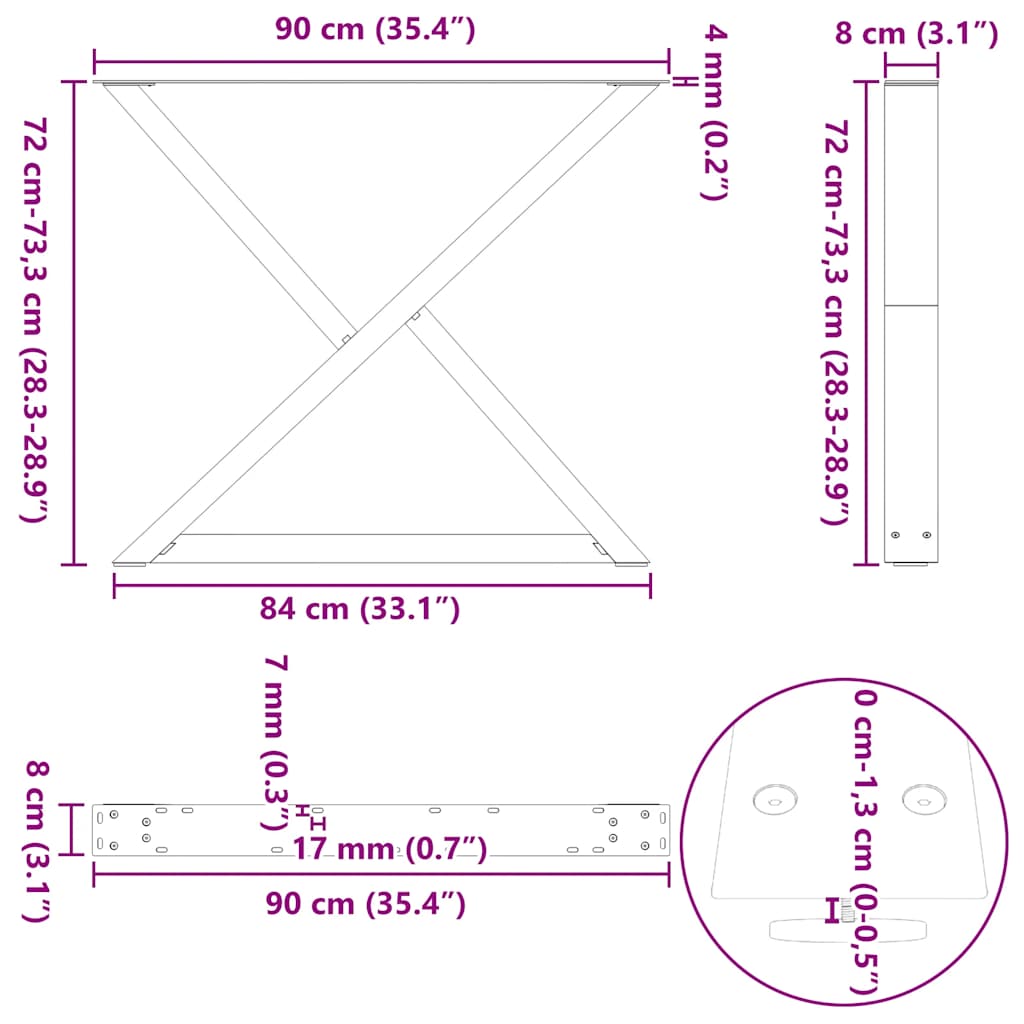 Gambe per tavolo da pranzo 2 pz nere 90x(72-73,3) cm in acciaio