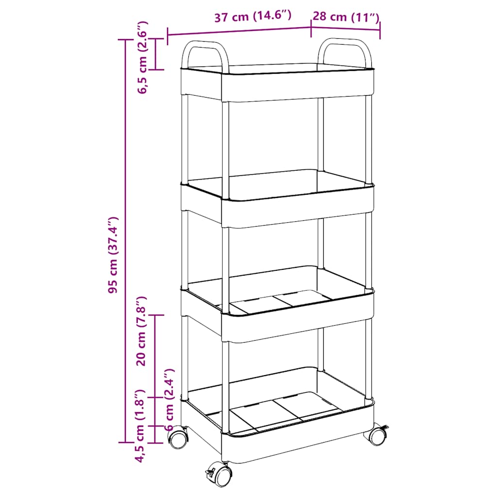 Carrello Portaoggetti a 4 Livelli 37x28x95 cm in Acrilico | homemem39