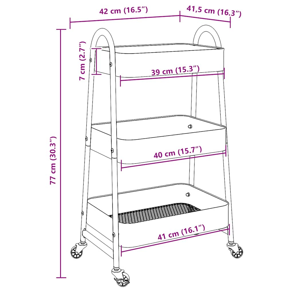 Carrello portaoggetti a 3 ripiani rosa 42x41,5x77 cm in acciaio | homemem39