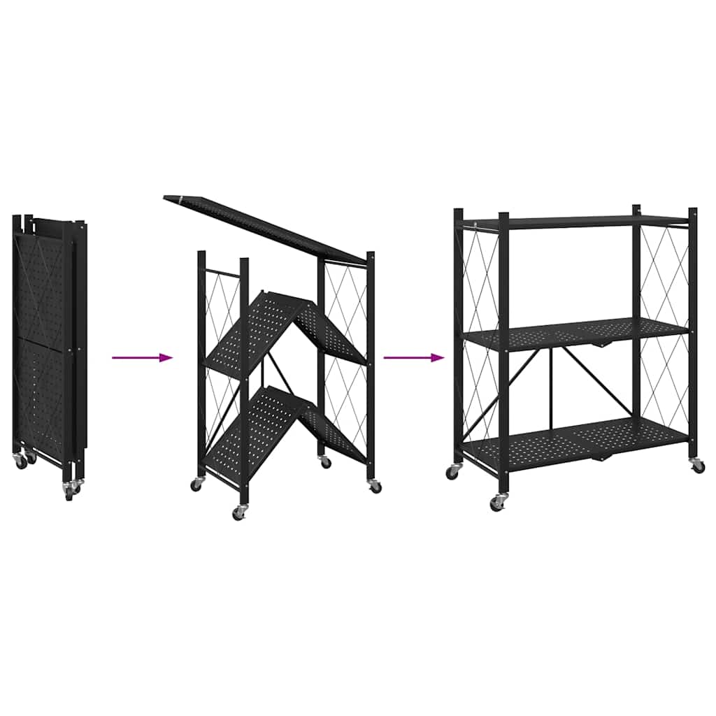 Scaffale Portaoggetti su Ruote Nero 71x34x88 cm in Acciaio - homemem39