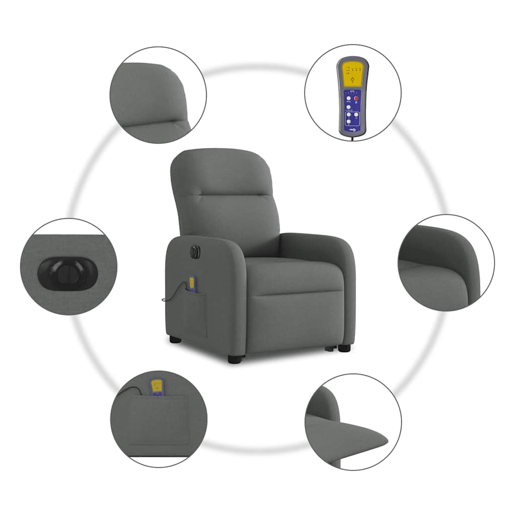 Poltrona Alzapersona Massaggi Elettrica Grigio Scuro Tessuto | homemem39