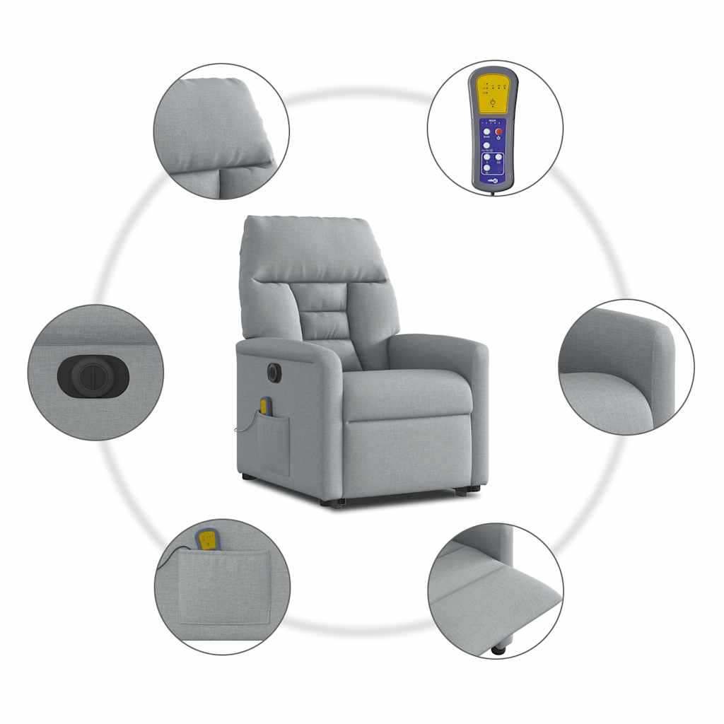 Poltrona Alzapersona Massaggi Elettrica Grigio Chiaro Tessuto