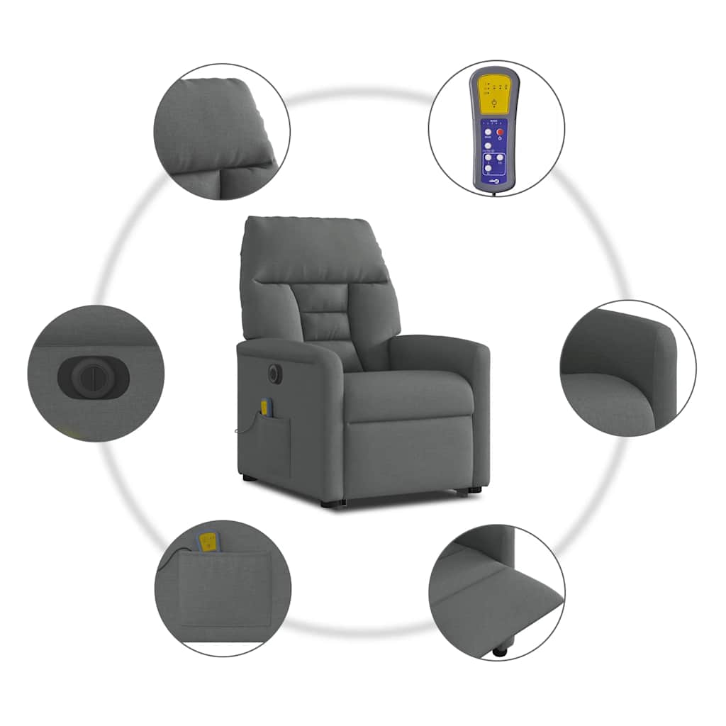 Poltrona Alzapersona Massaggi Elettrica Grigio Scuro Tessuto | homemem39