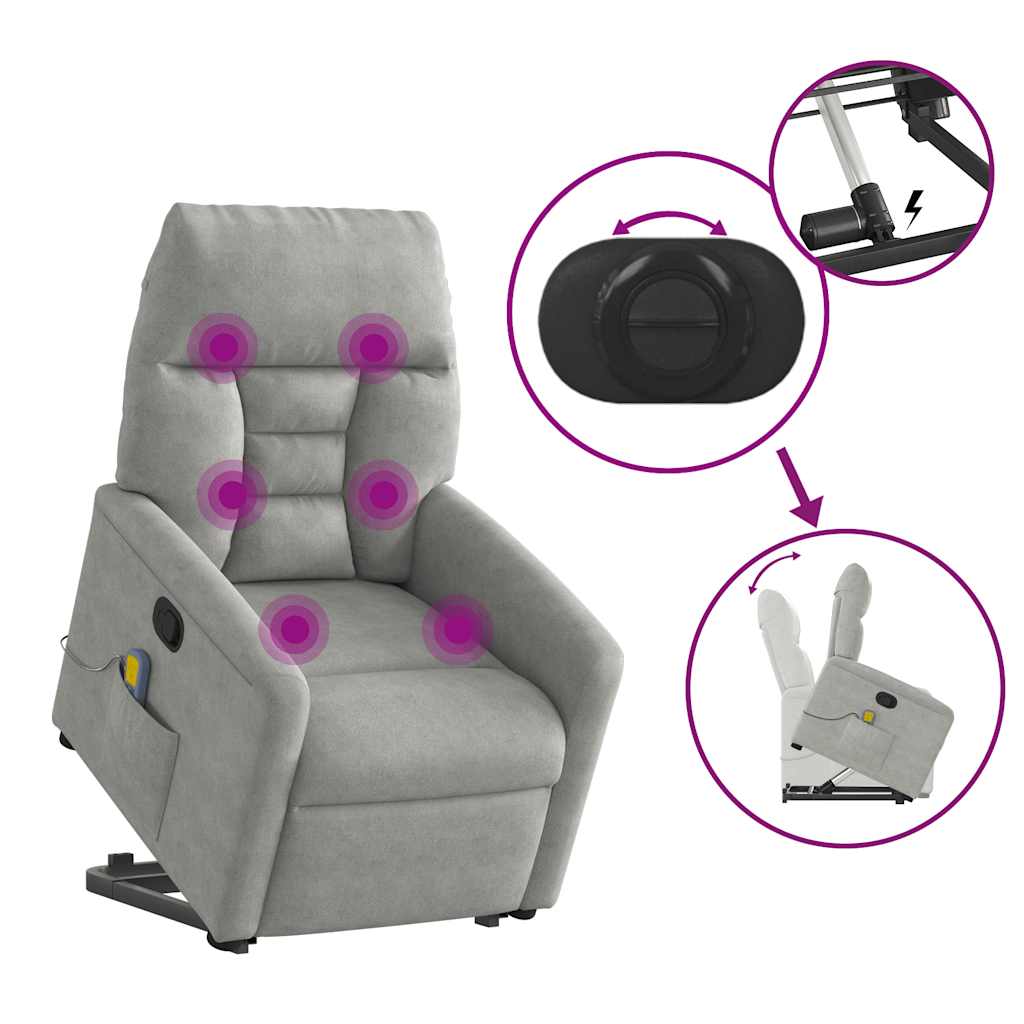 Poltrona a Rialzo Massaggi Reclinante Grigio Chiaro Microfibra | homemem39