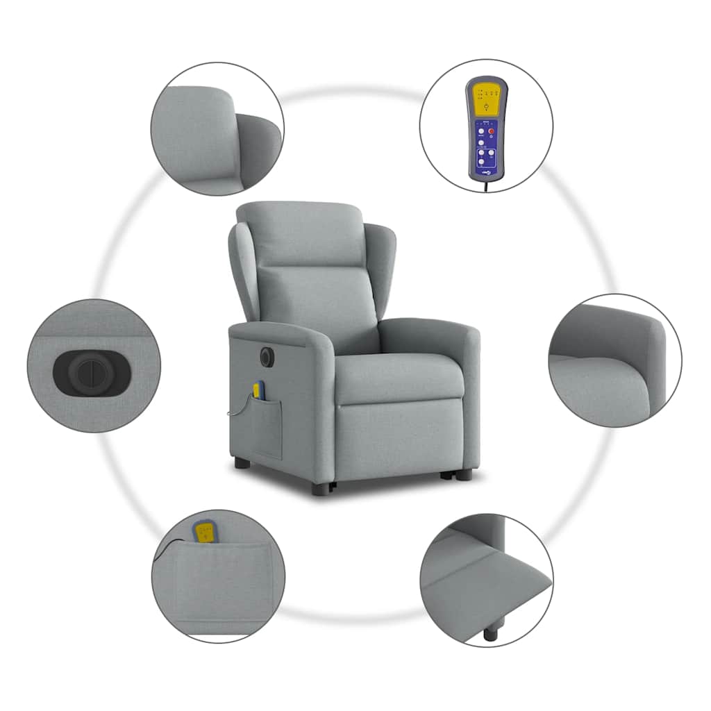 Poltrona Alzapersona Massaggi Elettrica Grigio Chiaro Tessuto | homemem39