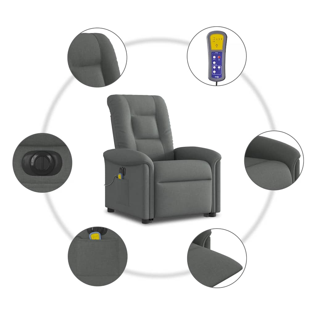 Poltrona Alzapersona Massaggi Elettrica Grigio Scuro Tessuto | homemem39