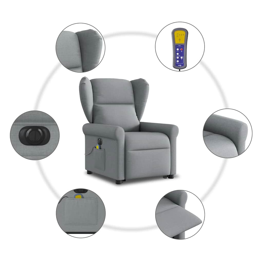 Poltrona Alzapersona Massaggi Elettrica Grigio Chiaro Tessuto | homemem39