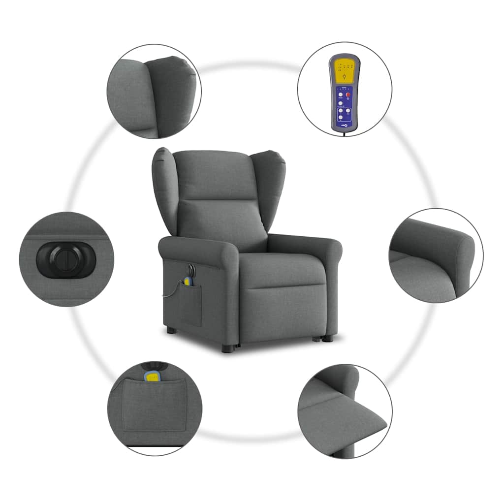 Poltrona Alzapersona Massaggi Elettrica Grigio Scuro Tessuto