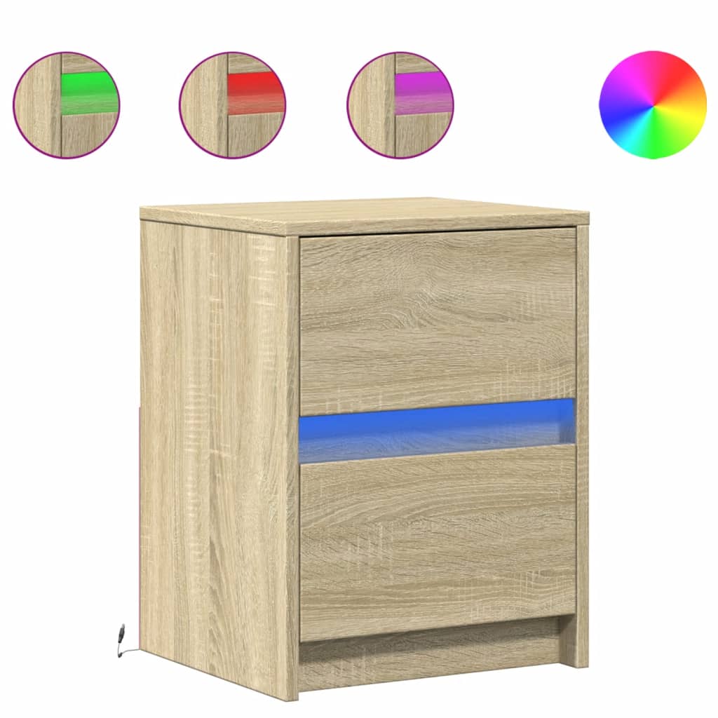 Comodino con Luci LED Rovere Sonoma in Legno Multistrato