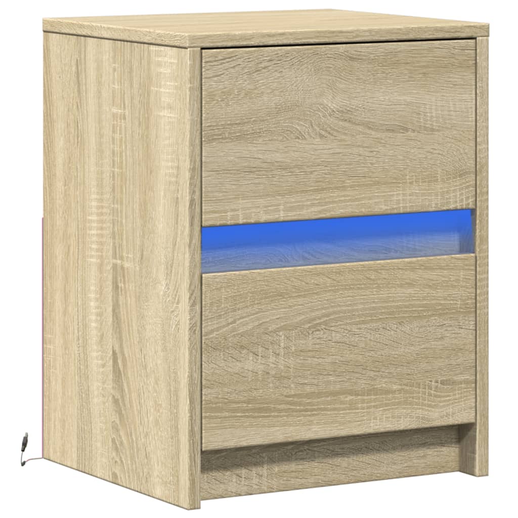 Comodino con Luci LED Rovere Sonoma in Legno Multistrato