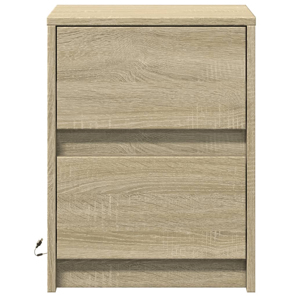 Comodino con Luci LED Rovere Sonoma in Legno Multistrato