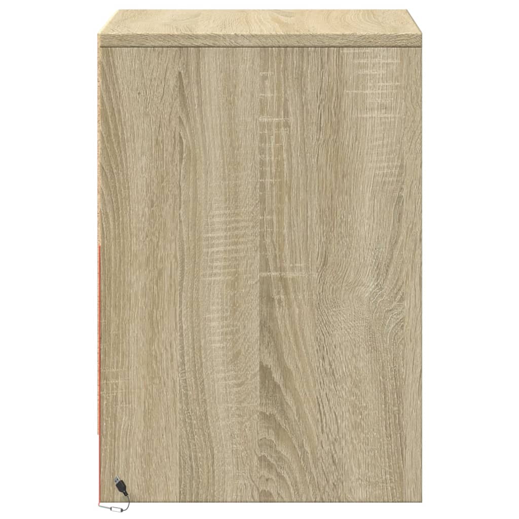 Comodino con Luci LED Rovere Sonoma in Legno Multistrato