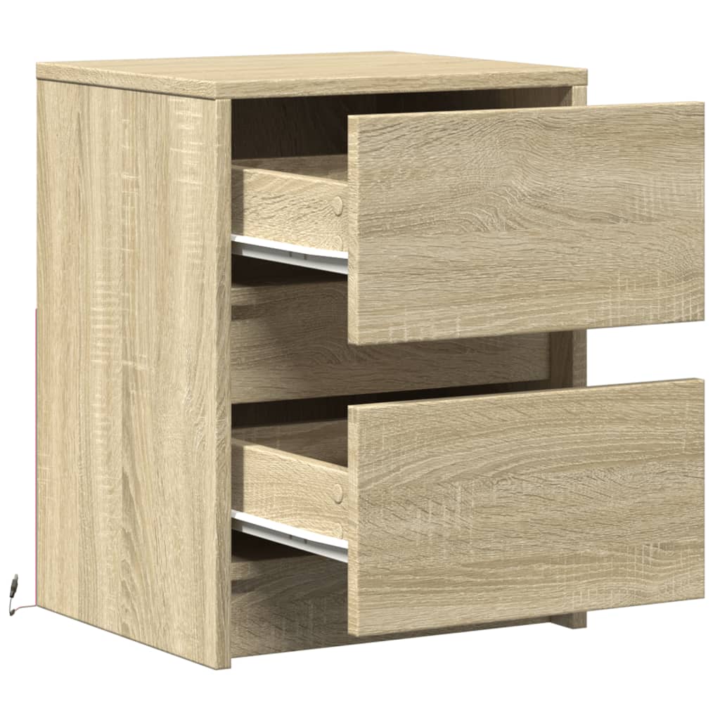 Comodino con Luci LED Rovere Sonoma in Legno Multistrato