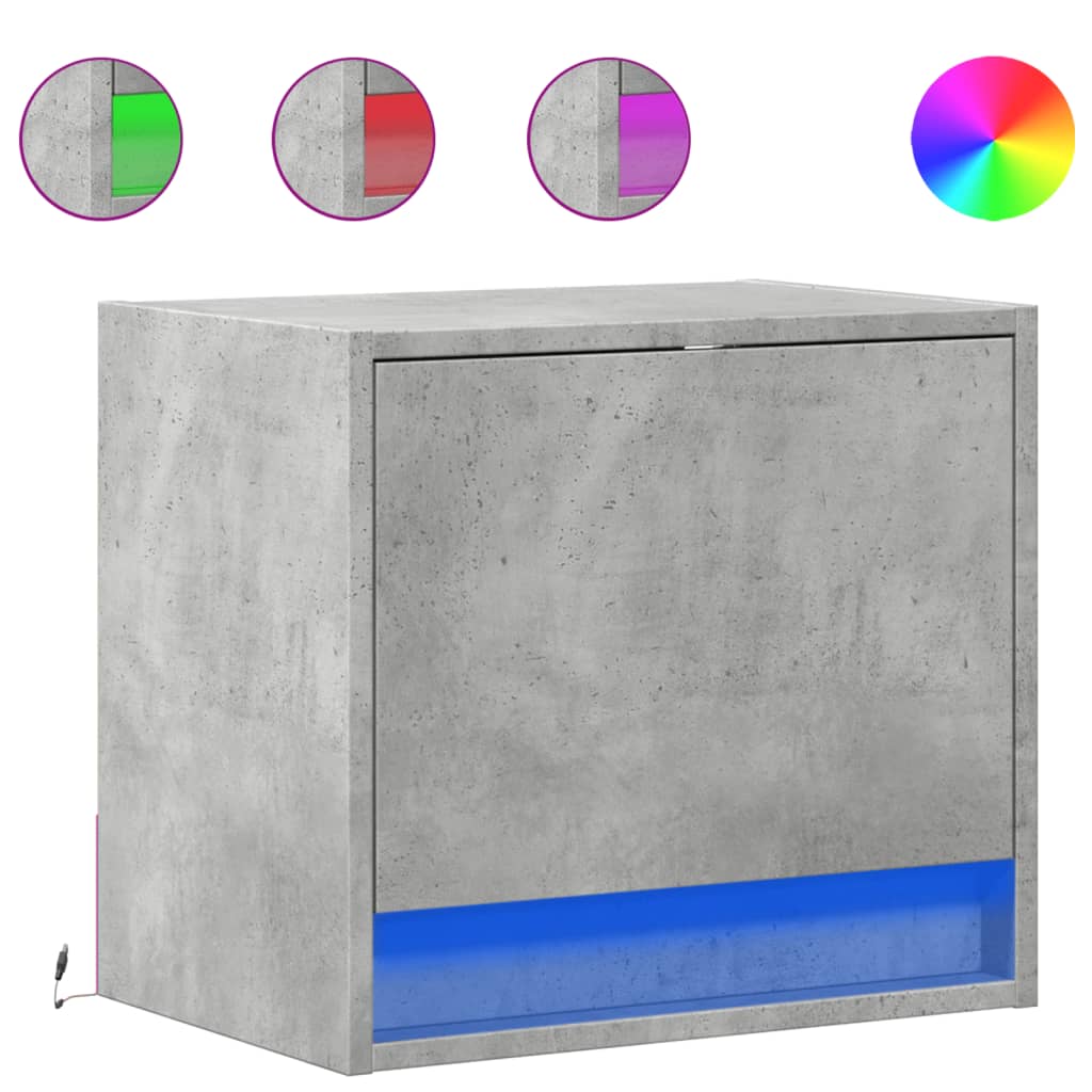 Comodino a Parete con Luci LED Grigio Cemento