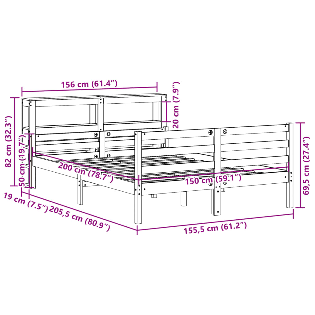 Giroletto con Testiera Bianco 150x200 cm Legno Massello di Pino | homemem39