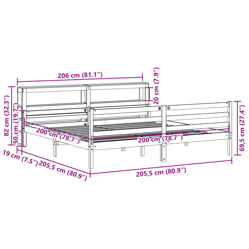 Giroletto con Testiera 200x200 cm in Legno Massello di Pino | homemem39