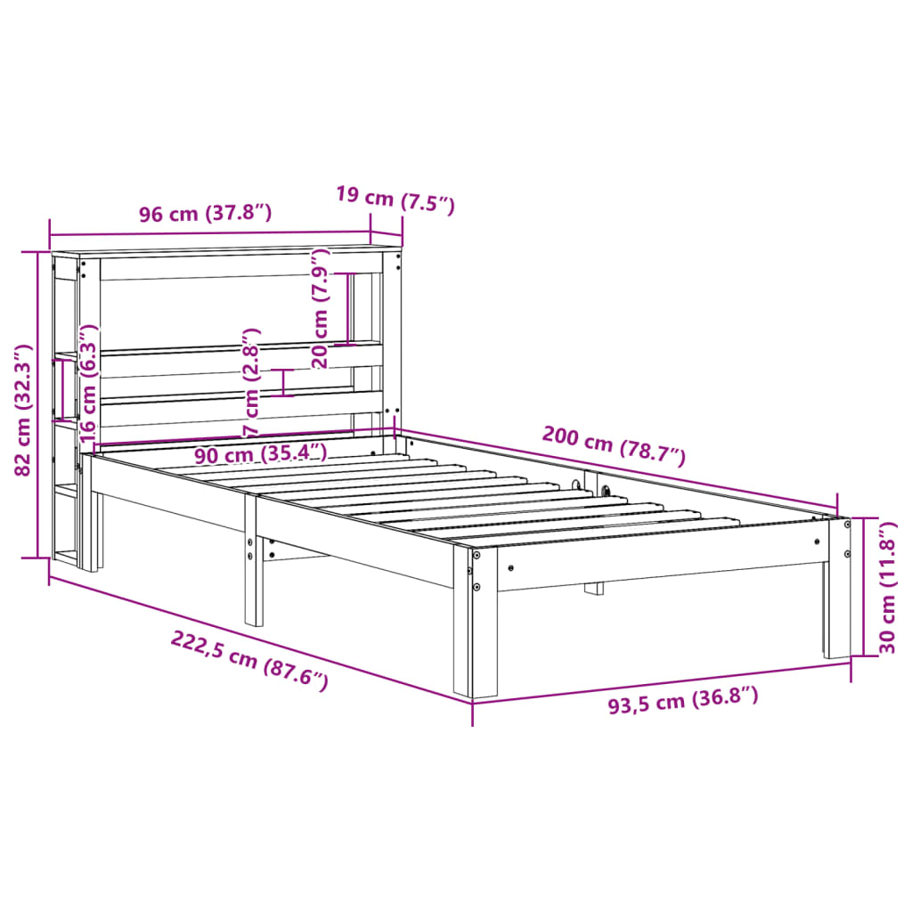 Giroletto con Testiera 90x200 cm in Legno Massello di Pino | homemem39