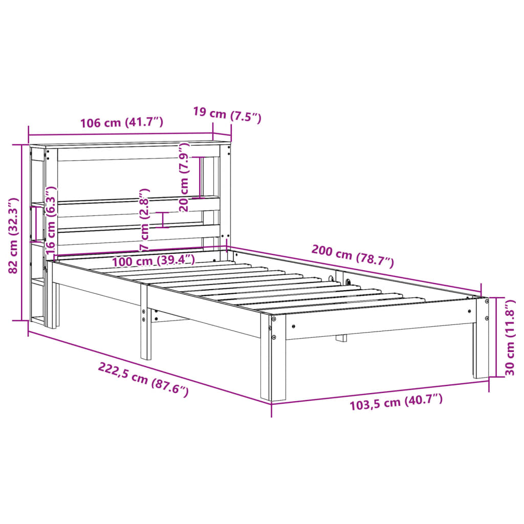 Letto senza Materasso Marrone Cera 100x200 cm in Legno di Pino | homemem39