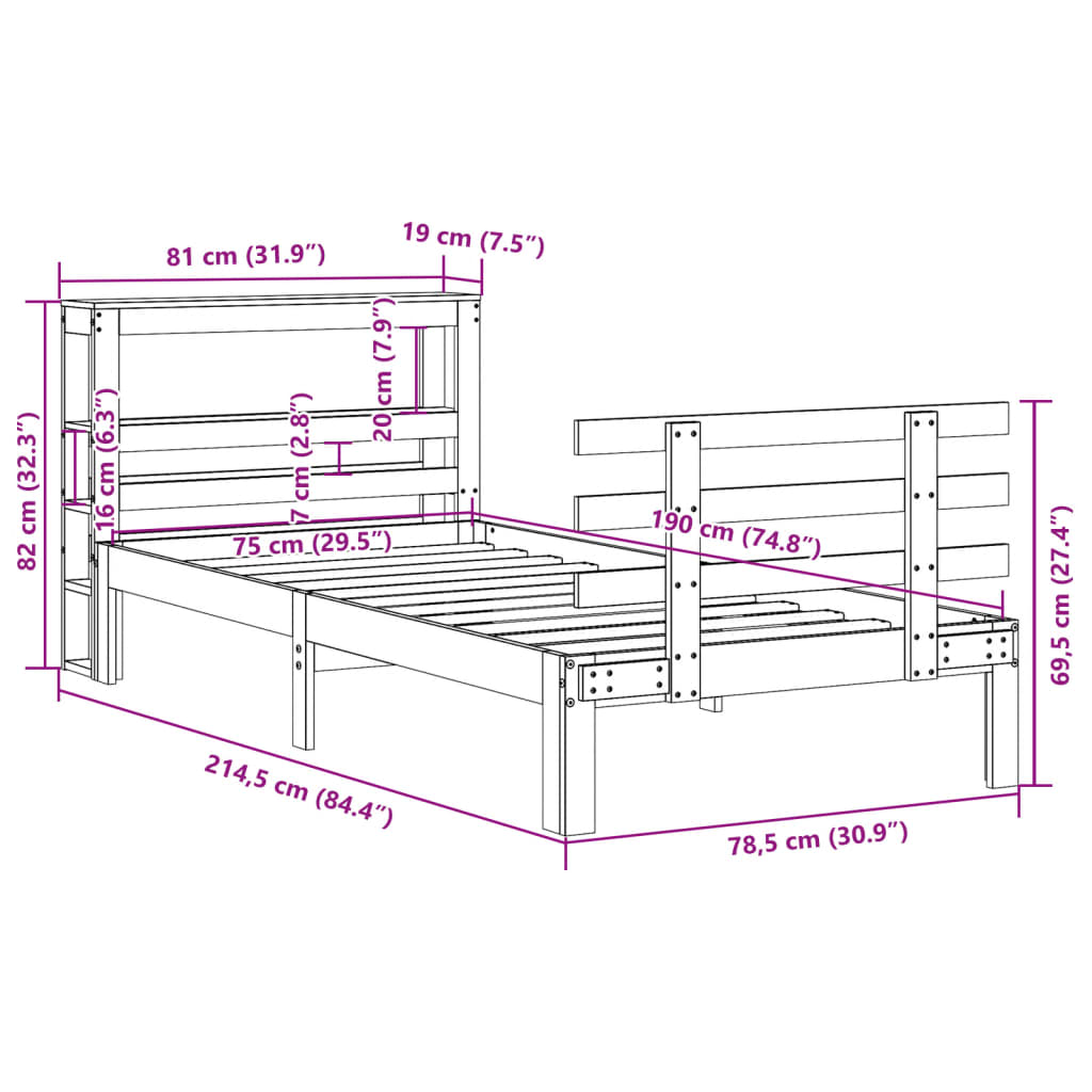 Giroletto con Testiera 75x190 cm in Legno Massello di Pino | homemem39