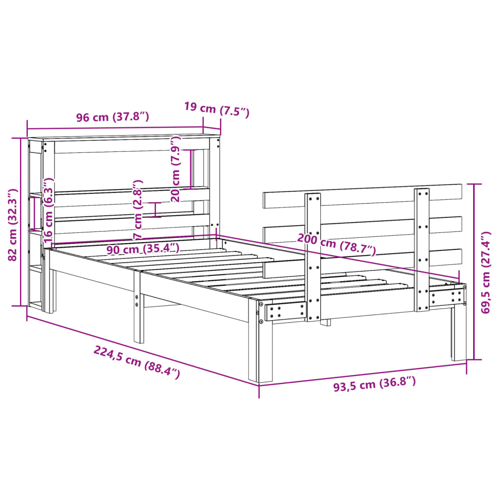 Giroletto con Testiera 90x200 cm in Legno Massello di Pino | homemem39