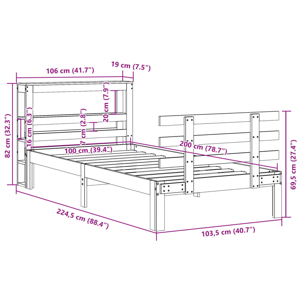 Giroletto con Testiera Marrone Cera 100x200 cm Massello Pino | homemem39
