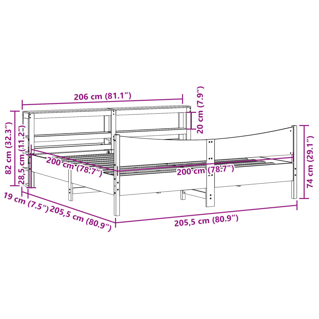 Giroletto con Testiera Bianco 200x200 cm Legno Massello di Pino | homemem39